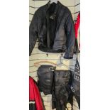 An Akito Mercury Plus leather jacket, size 50 and two pairs of leather trousers