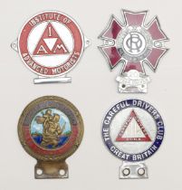 A The careful Drivers Club chrome and enamel badge, an Order of the Road, 20 year driver badge, a