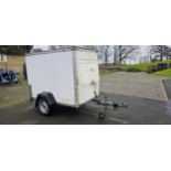 Tow a Van box trailer, chassis number G034071, single axle, load 1016kg, roller shutter rear door.