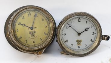 Two Smiths of London nickel car clocks, c.1930's, bezel wind H-33.777 and rear wind P 102.473 (2)