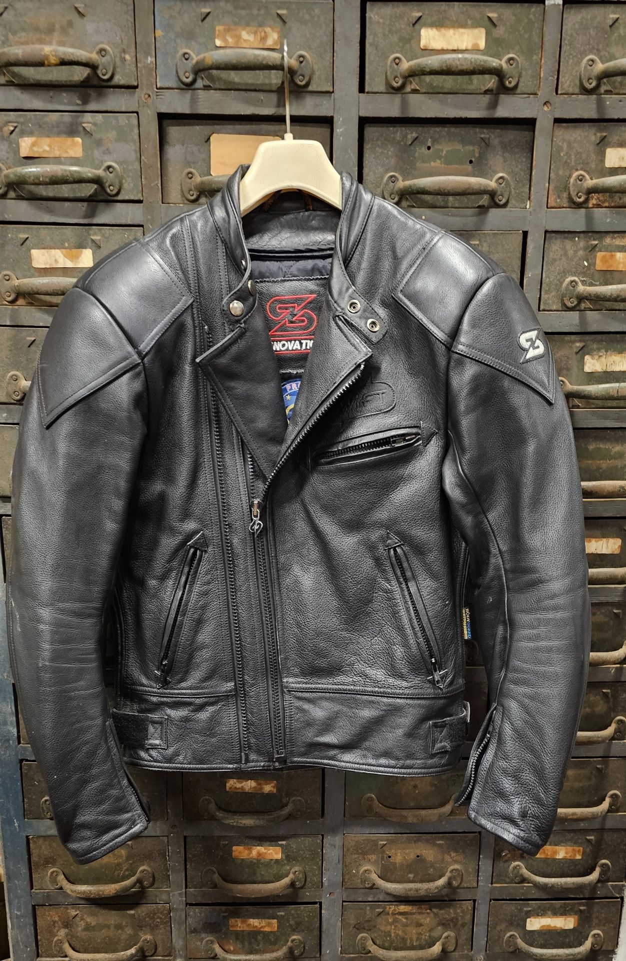 A Swift Innovation leather jacket with protectors fitted, size 40