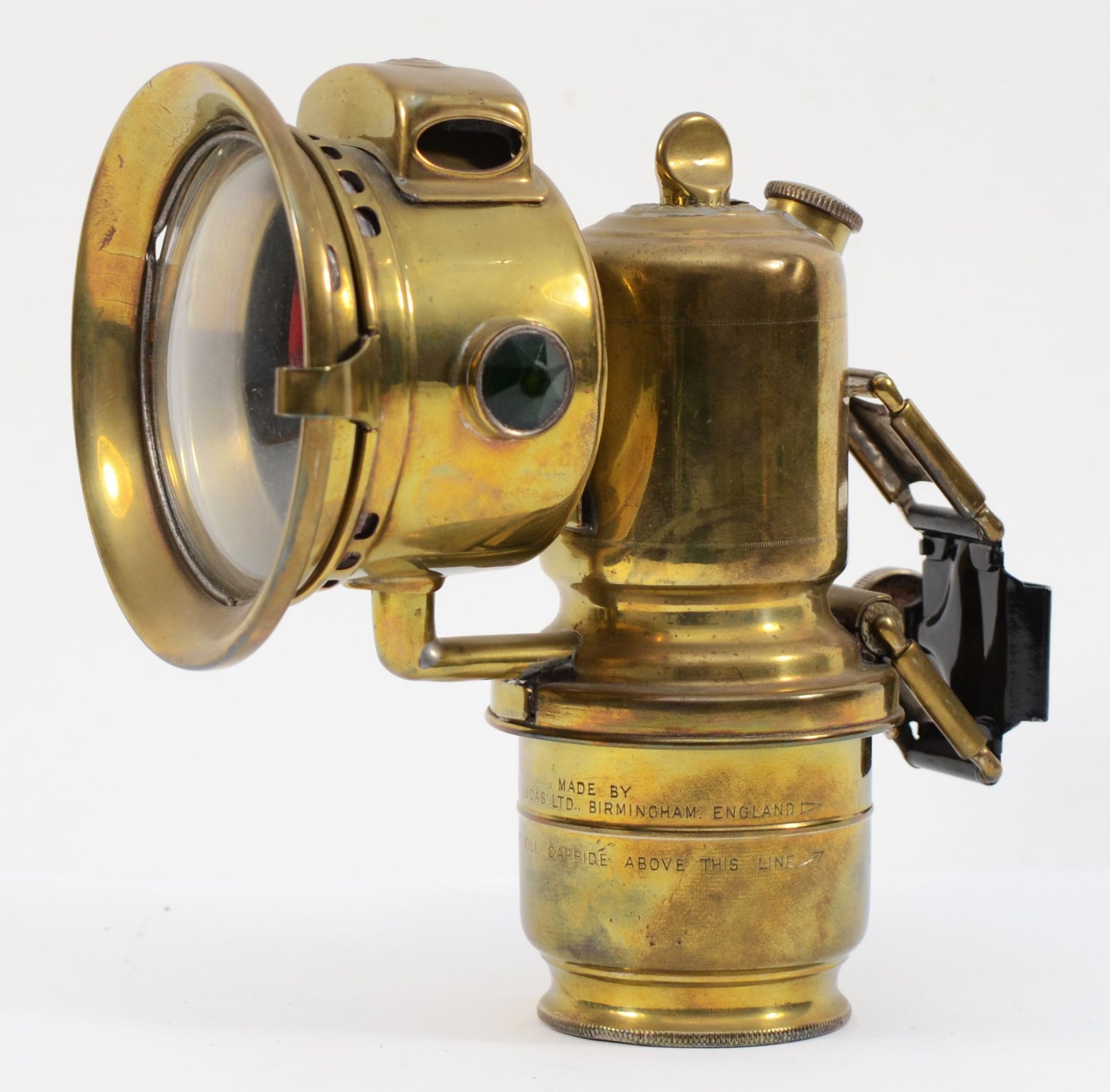 A rare Lucas Garda carbide brass car lamp with side rear red lens - Image 2 of 9