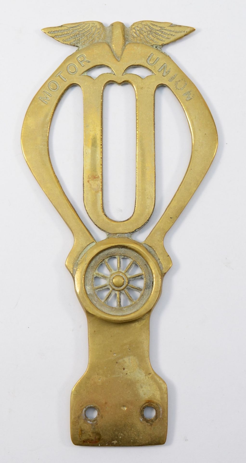 A brass Motor Union bumper badge, probably a reproduction, 20cm - Image 2 of 2