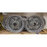 A set of five 72 spoke chrome splined wire wheels, by Dunlop, made in India, 5 1/5K x 15, WX480