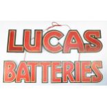 Lucas Batteries, a vintage cardboard hanging display advertising sign, 70 x 38cm