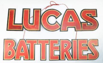 Lucas Batteries, a vintage cardboard hanging display advertising sign, 70 x 38cm