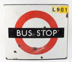 A Bus Stop double sided shaped vitreous enamel sign, by Burnham - London, no. 98899, 46 x 40cm