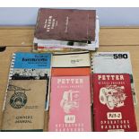 A collection of operators manuals, including Lambretta, Massey Ferguson and Petter