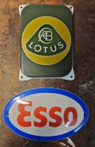 Lotus, a reproduction vitreous enamel advertising sign, 15 x 10cm and an Esso sign, 16 x 10cm