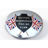 A British Motorcycle Racing Club chrome and enamel oval badge/plague, 7.5 x 5.5cm