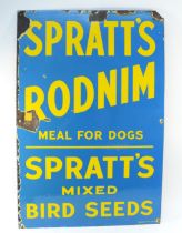 A Spratt's Rodnim Meal for Dogs single sided vitreous enamel advertising sign, 51 x 77cm