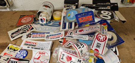 A quantity of 1980's and later car stickers, mainly rally related, including Mintex Rally 1981,