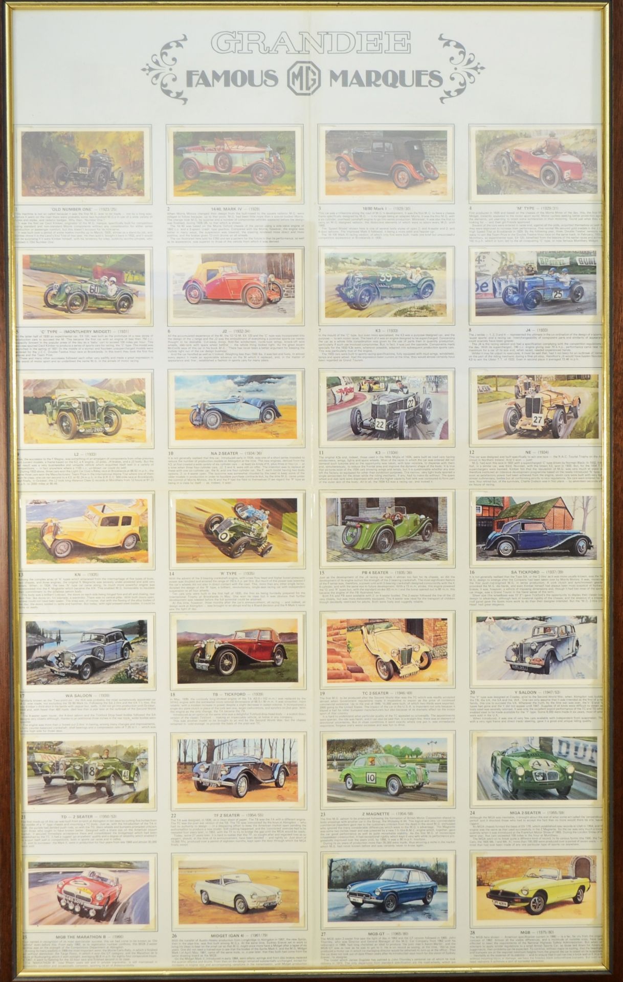 A Grandee Famous Marques MG cigar card collection, framed and a Players cigarette car collection, - Image 2 of 3