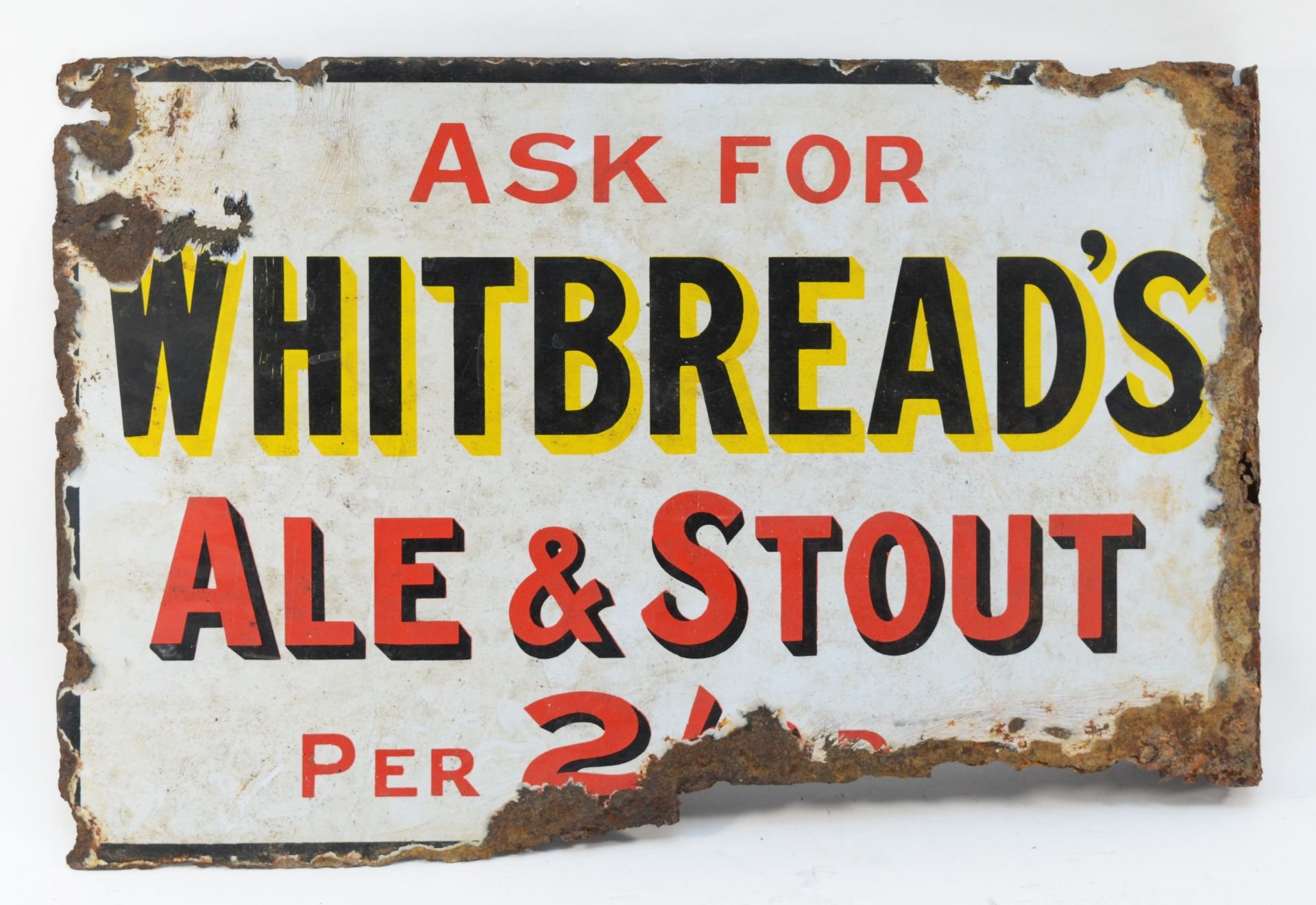 An Ask for Whitbread's Ale & Stout double sided vitreous enamel wall mounted advertising sign, 46 - Image 2 of 2