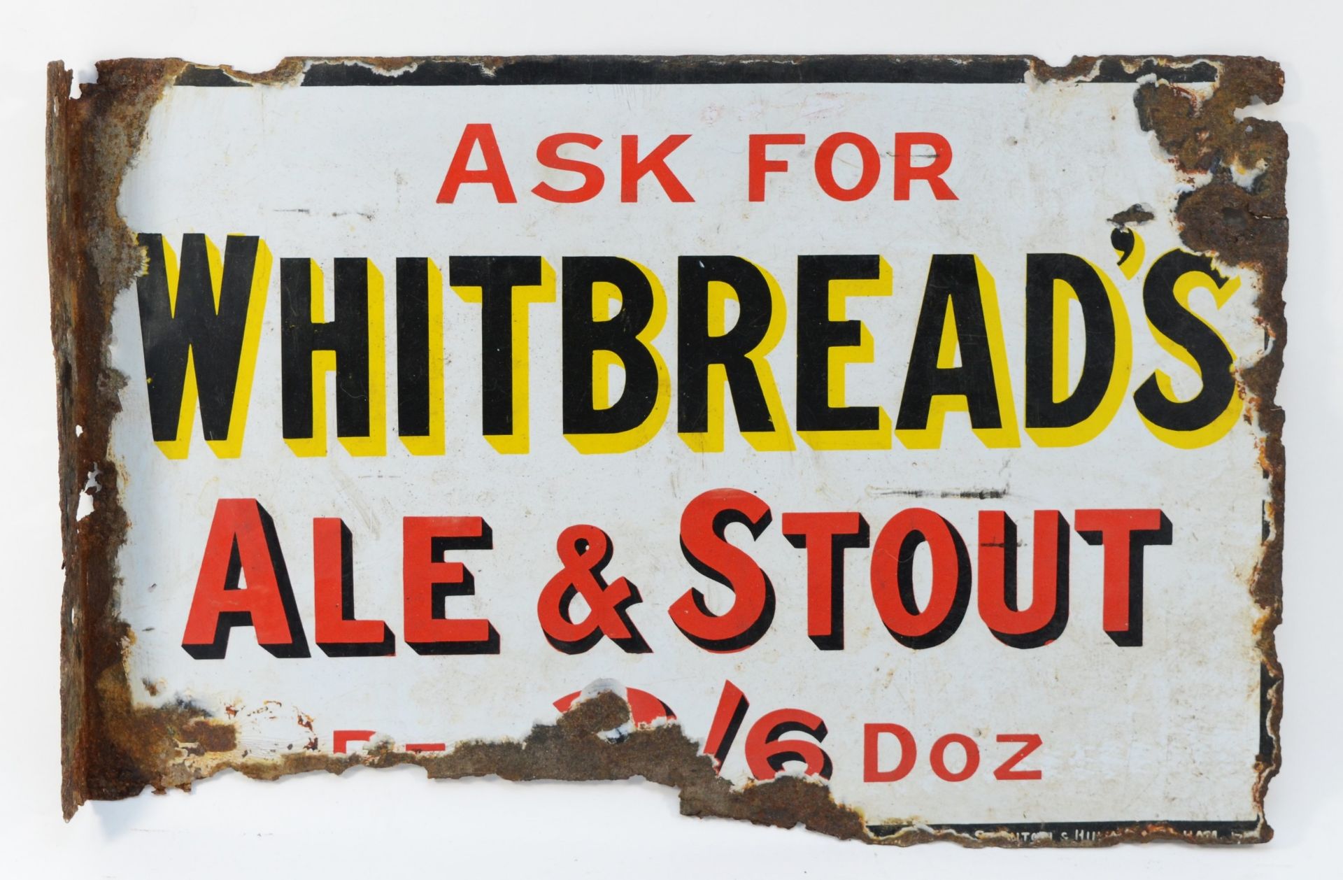 An Ask for Whitbread's Ale & Stout double sided vitreous enamel wall mounted advertising sign, 46