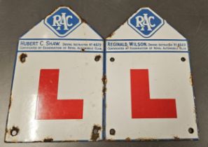 Two RAC Driving Instructor n0. 4572 and 4523 vitreous enamel signs.
