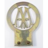 An early brass AA car badge, stenson Cooke signature, c.1906, not numbered, copper insert to the top