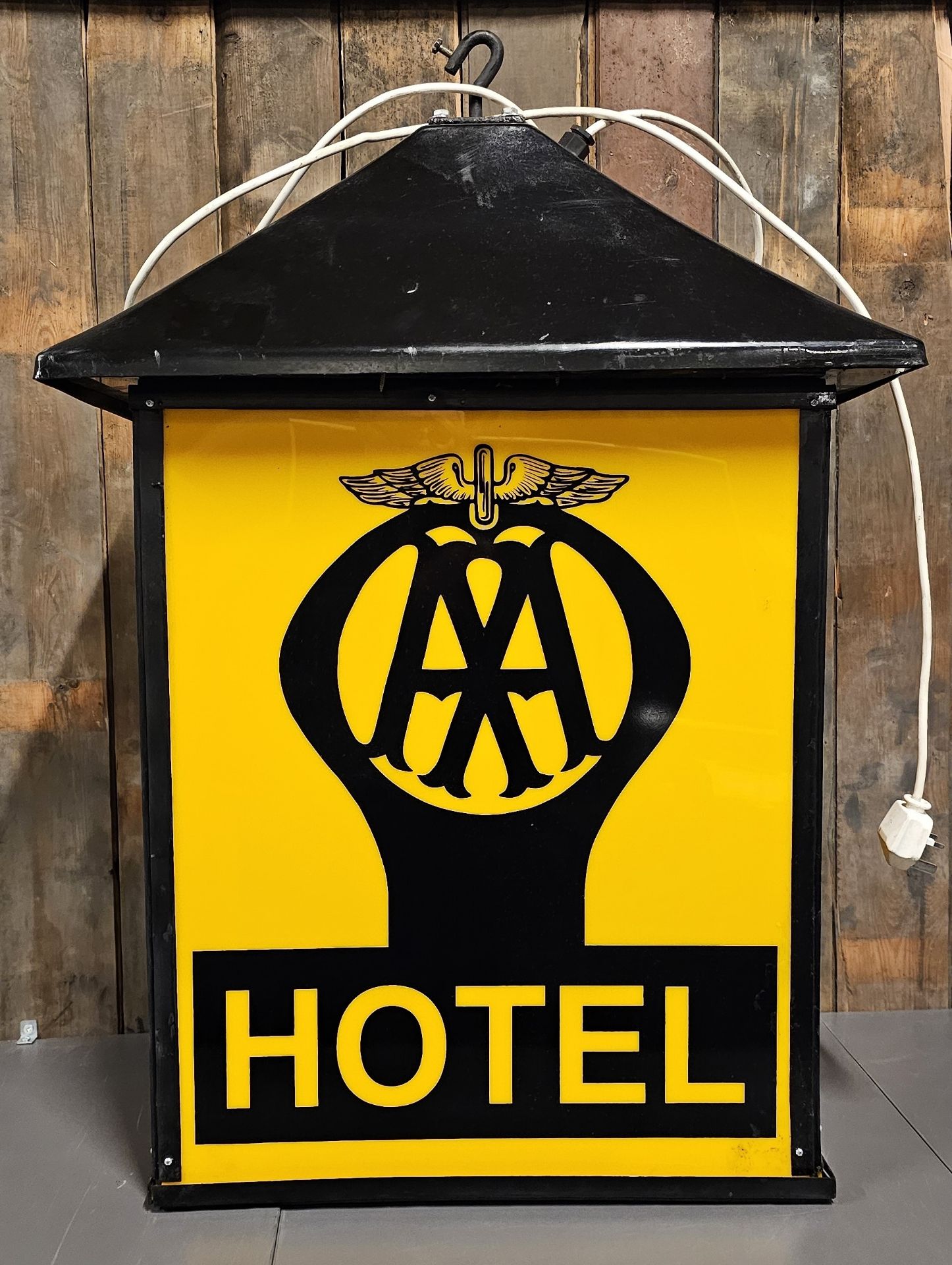 An AA 2 Star Hotel plastic and metal hanging lamp, recently rewired with LED bulb, 90 x 58 x 31cm - Image 5 of 7