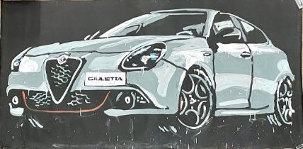 Jon Hicks, (contemporary), speed painting of an Alfa Romeo Giulietta, together with a copy of the