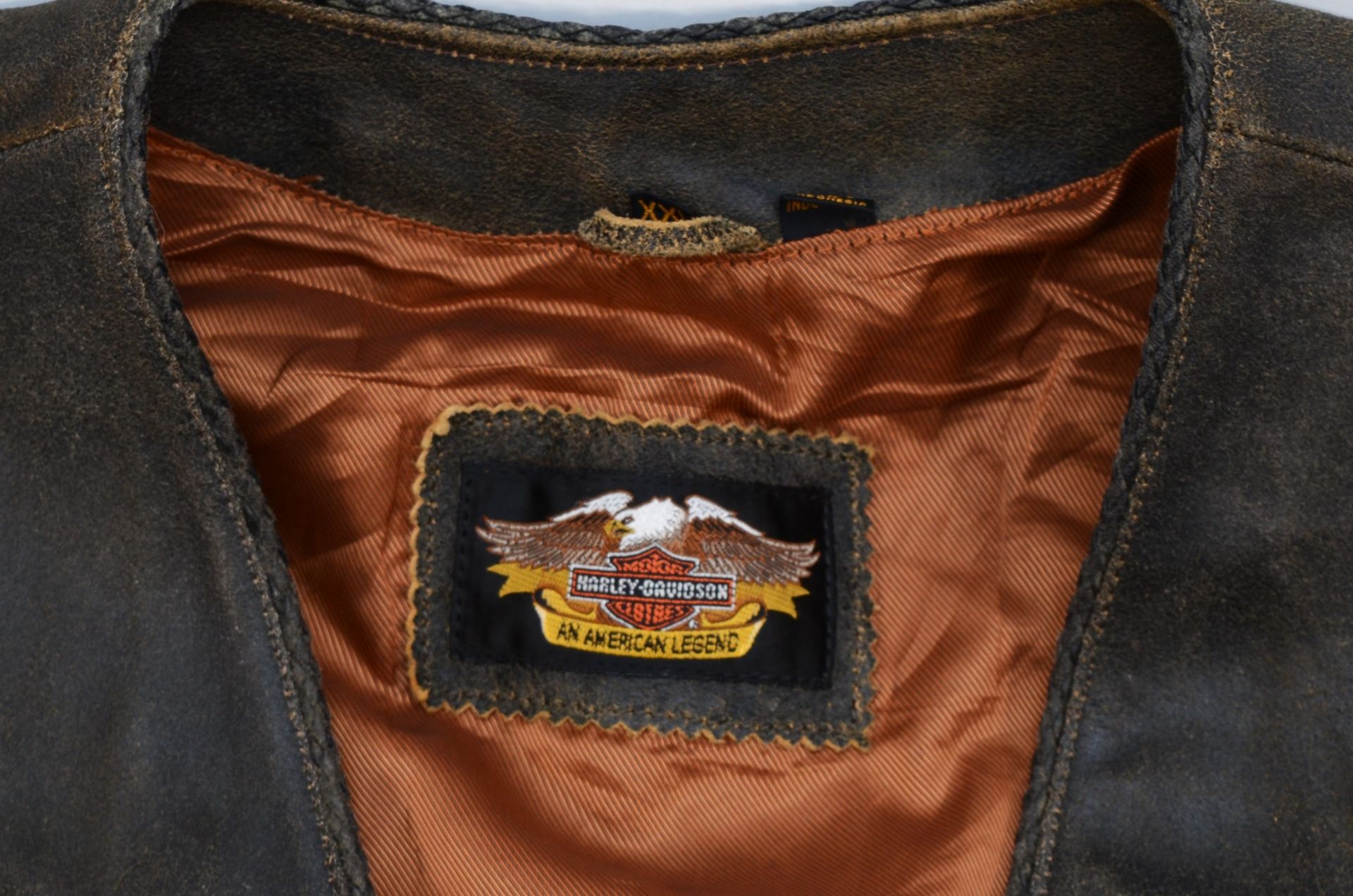 A Harley Davidson original leather waistcoat, size XXL, with embossed rear lower motif. - Image 2 of 4