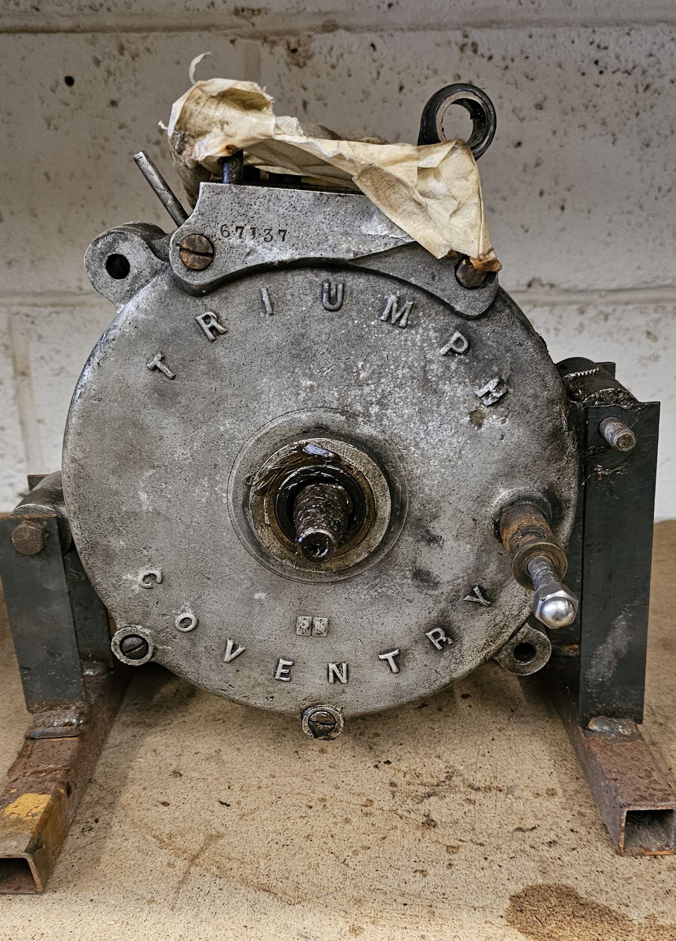 A Triumph Model H crankcase and flywheel, no 67137 - Image 2 of 3