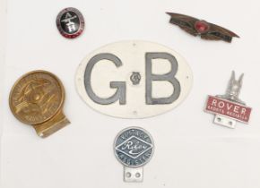 A Morris Eight badge, a Rover Sports Register alloy and enamel badge, a Vintage Riley Register