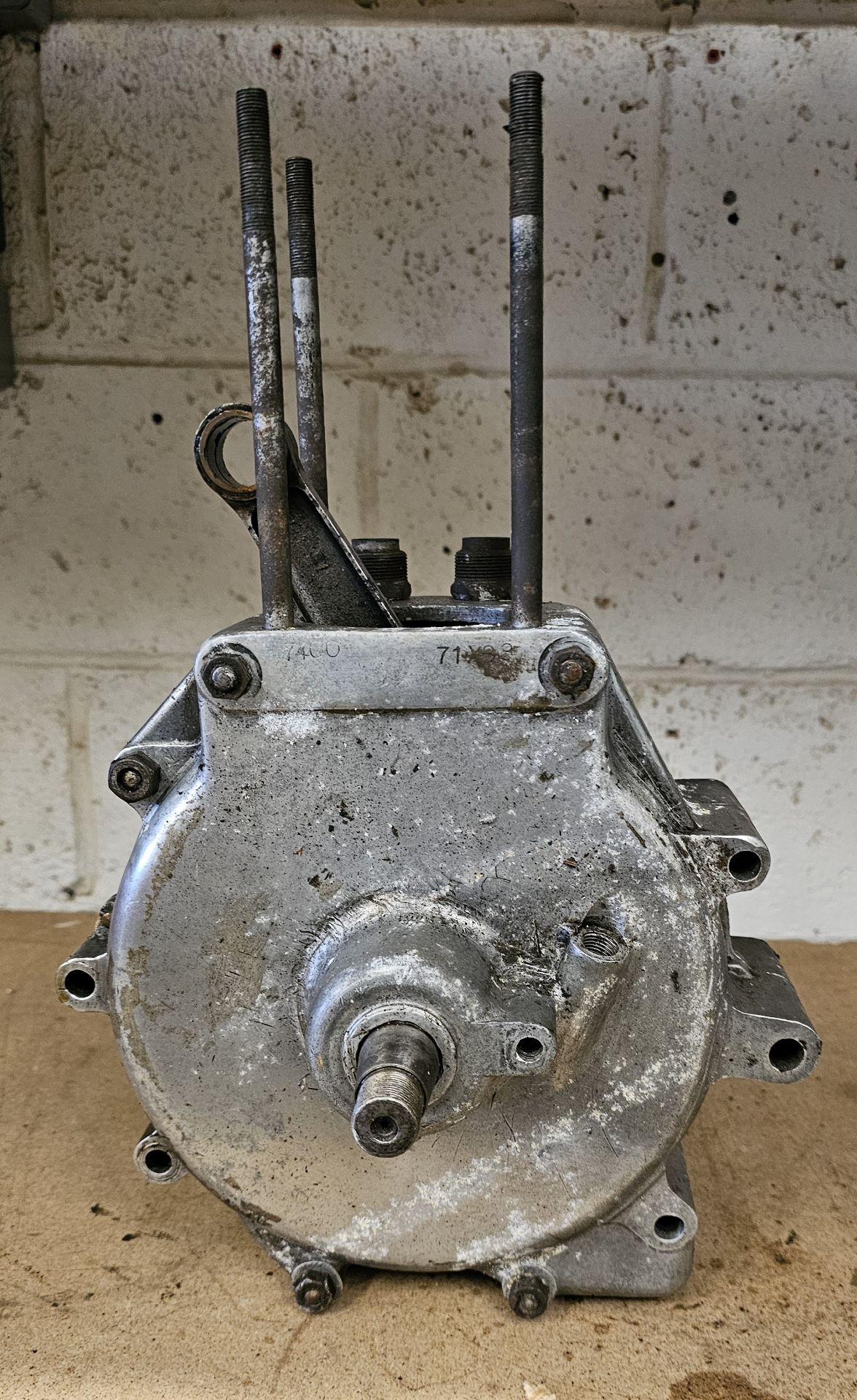 A Norton Model 50 crankcase and flywheel