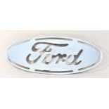 Ford, a chrome cut out oval sign, with three bolt attachment,, 43 x 17cm