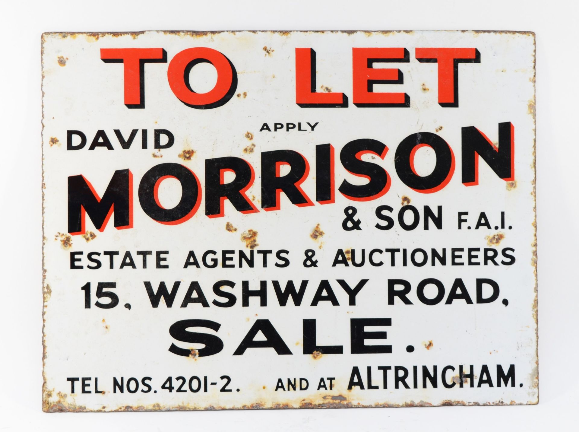 A To Let apply David Morrison & Son single sided vitreous enamel advertising sign, 54 x 40cm