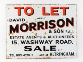A To Let apply David Morrison & Son single sided vitreous enamel advertising sign, 54 x 40cm