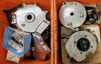 Various Velocette spares including a pair of crankcases, no. VM1336