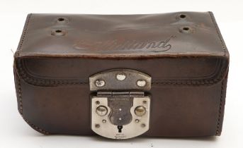 A vintage "The Midland" leather tool box with fittings, 7.5 x 4 x 3.5 inches