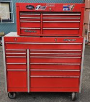 Snap-on, an eight drawer top chest box, stock number KRA4810A, mounted on a KR-1001 twelve drawer