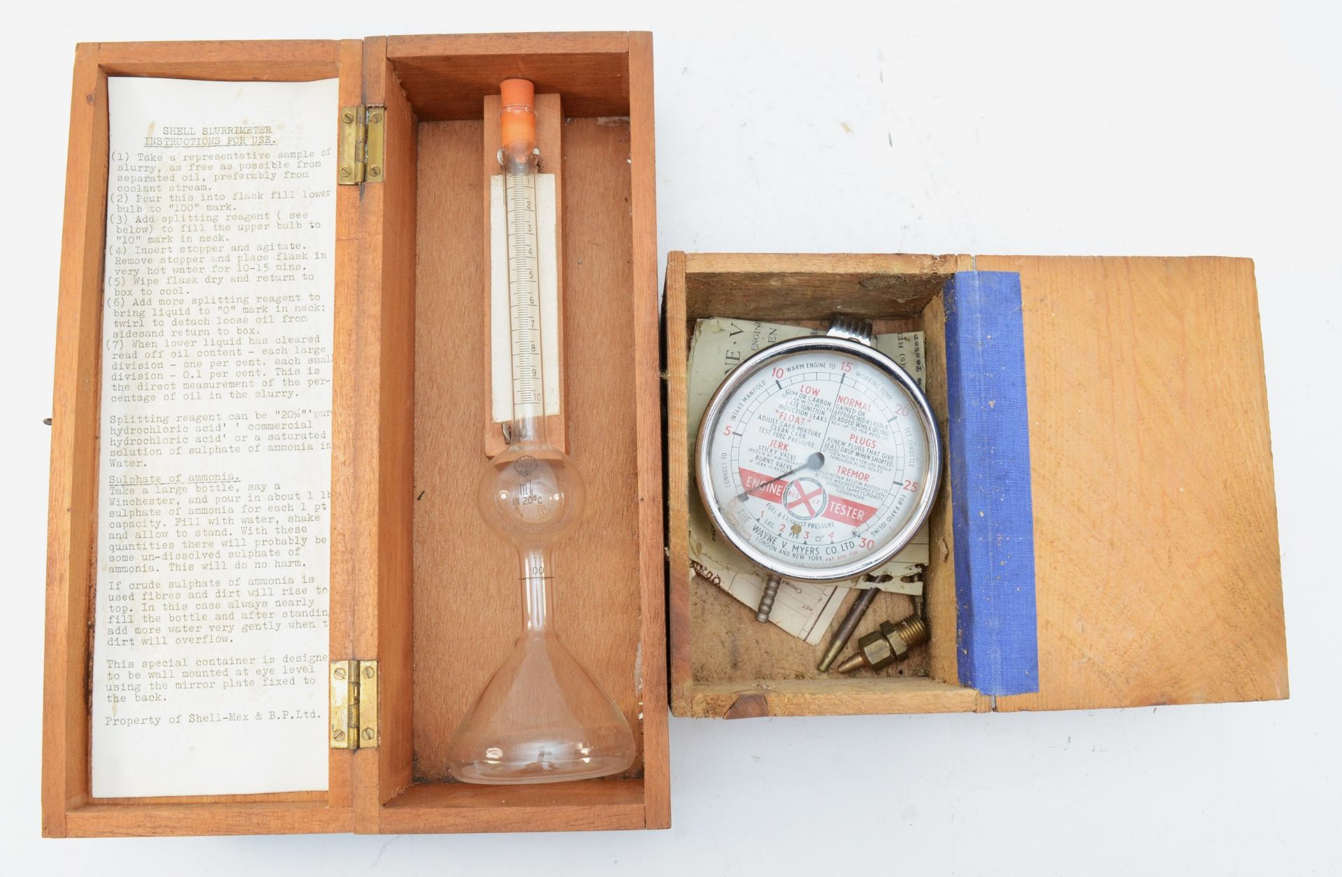 A Shell Slurrimeter glass testing tube, cased and a Wayne Myers engine tester, cased (2) - Image 2 of 3