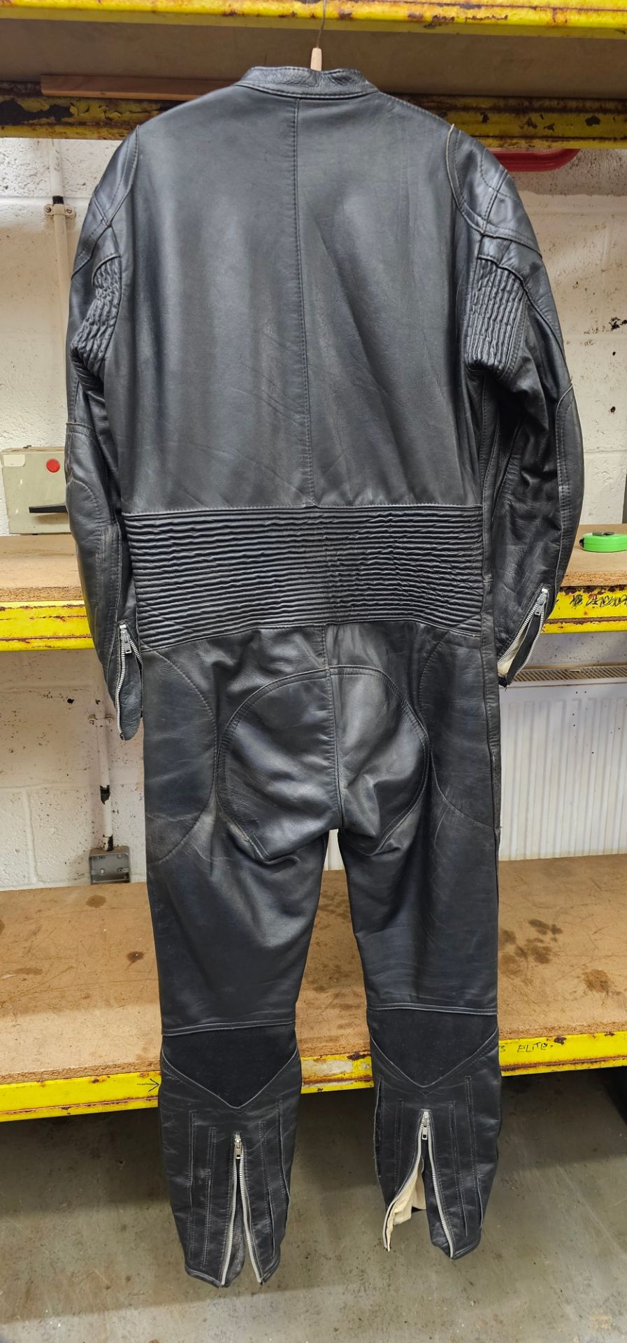 A vintage set of one piece black leathers, cotton lined, size L/XL - Image 2 of 3