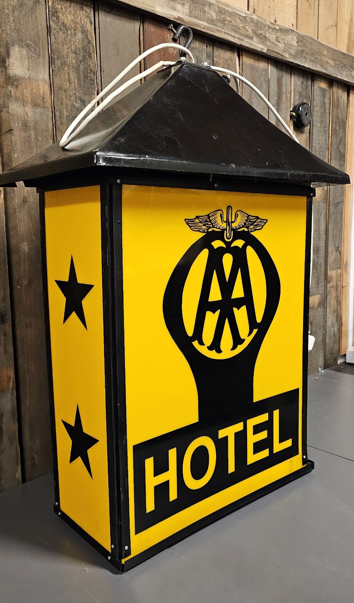 An AA 2 Star Hotel plastic and metal hanging lamp, recently rewired with LED bulb, 90 x 58 x 31cm - Image 6 of 7
