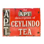 An APT Description of Ceylindo Tea single sided vitreous enamel advertising sign, by Chromo,