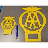 A cast alloy AA sign, 39.5 x 29.5cm and another smaller, 19.5 x 15cm (2)