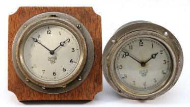 Two Smiths of London nickel car clocks, c.1930's, both with no numbers