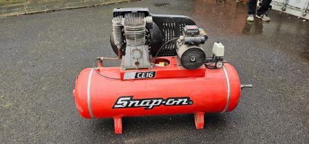 A Snap-on CE 16 compressor, c.1991, 240V, 3hp motor, 150 litre capacity tank, 150 PSI. Was in