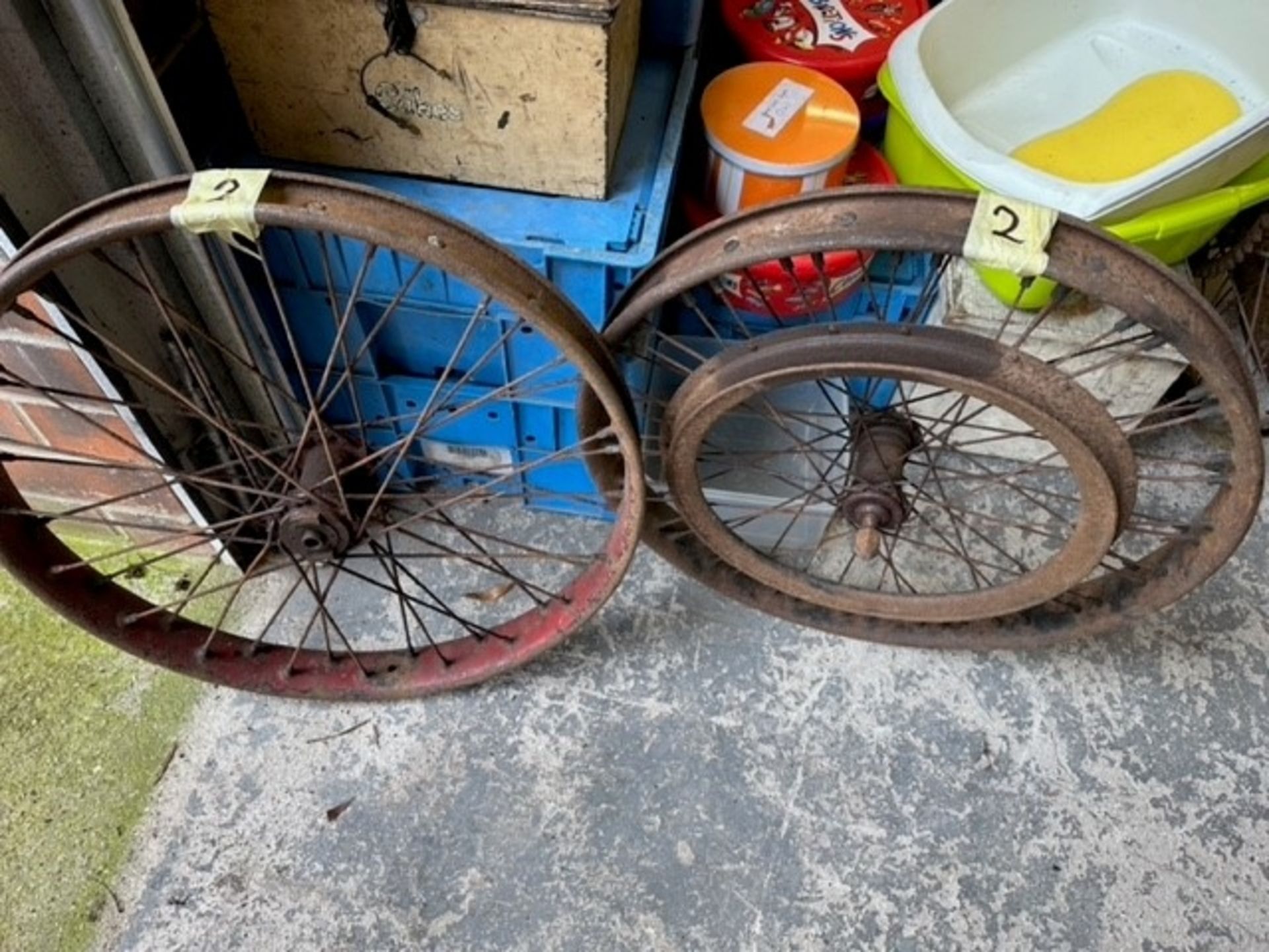 A 21" pair of vintage bead rim wheels
