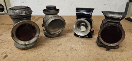 Four vintage bicycle lamps, The Minolite, Toura No 324 and two by Miller