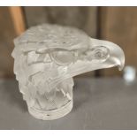 A Lalique style eagles head moulded glass car mascot, impressed Made in Czechoslovakia, 12cm