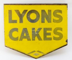 A Lyons Cakes double sided vitreous enamel wall mounted advertising sign, 45 x 40cm