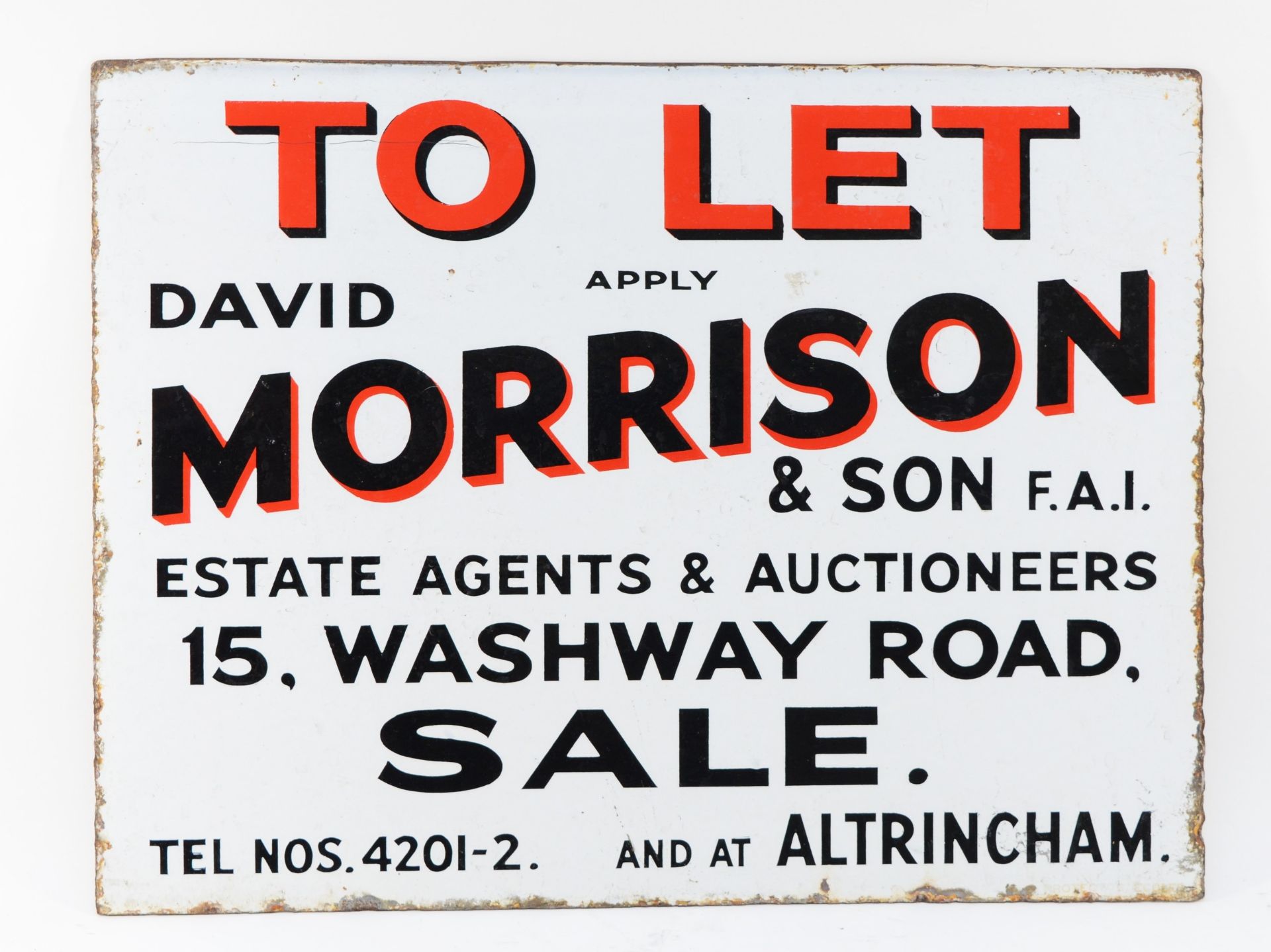 A To Let apply David Morrison & Son single sided vitreous enamel advertising sign, 54 x 40cm - Image 2 of 2