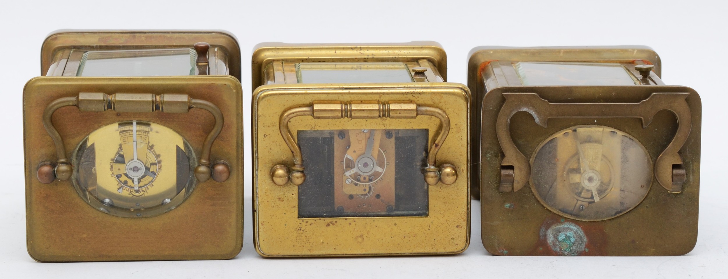 Three 20th century brass cased carriage clocks, each with white dials and black Roman numeral and - Image 5 of 5