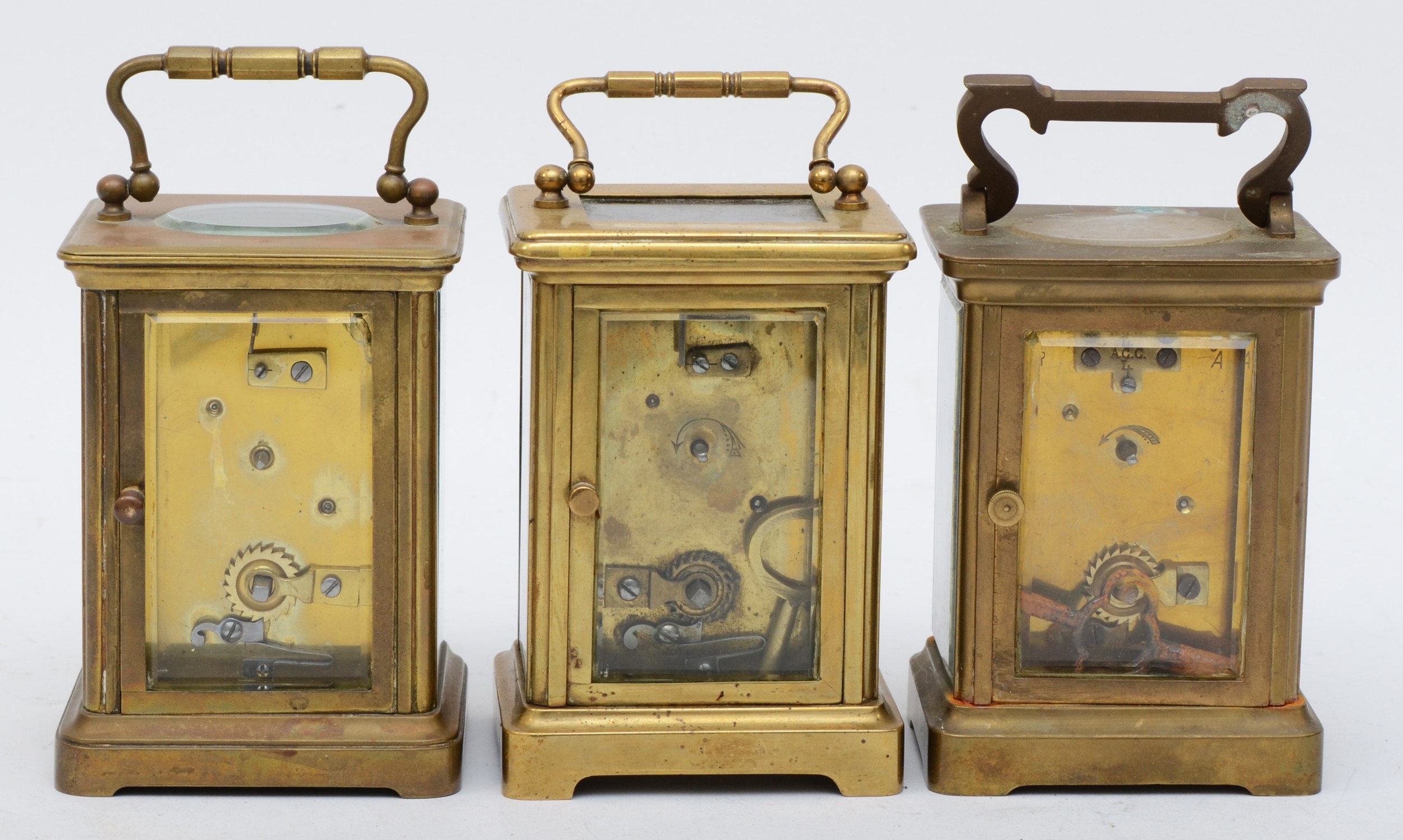 Three 20th century brass cased carriage clocks, each with white dials and black Roman numeral and - Image 3 of 5