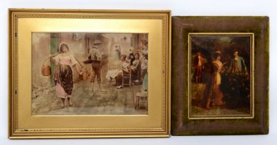 A 19th century crystoleum of a group of women sitting around a table on the street, signed and