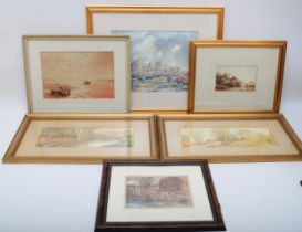 Five assorted 19th century and later framed watercolours to include a pair watercolours on paper,