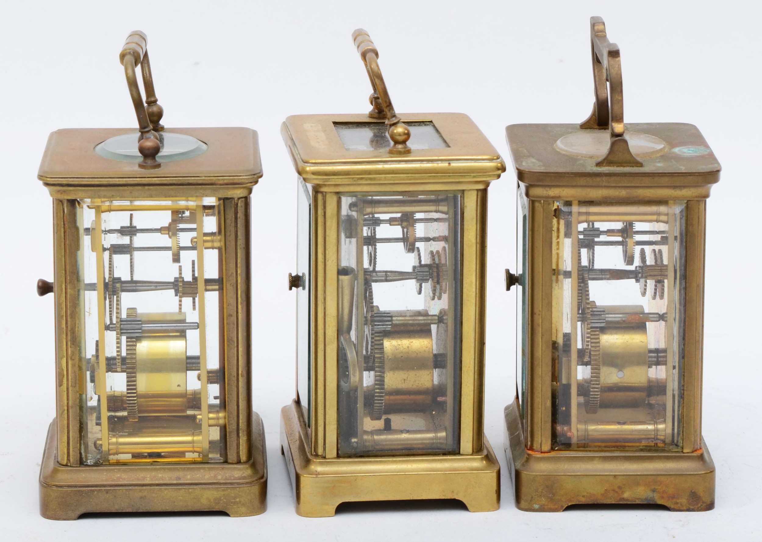 Three 20th century brass cased carriage clocks, each with white dials and black Roman numeral and - Image 2 of 5